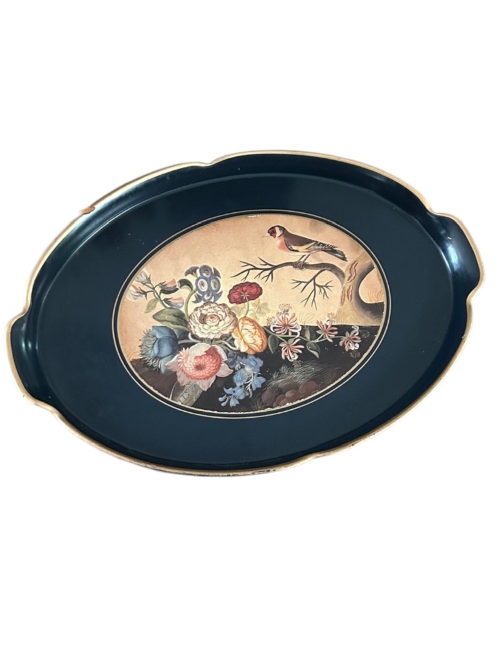Vintage Bird Flowers & Butterfly Large Oval Tray